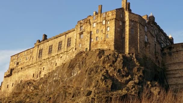 Edinburský Hrad Castlerocku Nádherný Výhled Slunečného Dne Cestovní Fotografie — Stock video