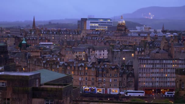 Akşamları Calton Hill Den Edinburgh Inanılmaz Bir Manzara Seyahat Fotoğrafçılığı — Stok video