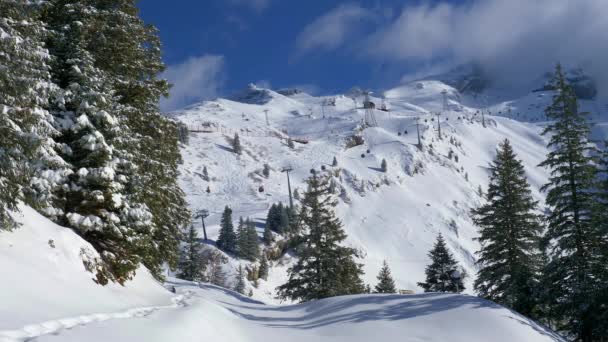 Maravilhosa Paisagem Inverno Nevado Nos Alpes Vista Aérea Viagens Fotografia — Vídeo de Stock