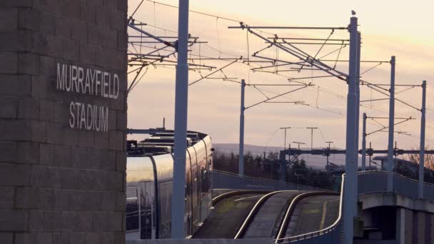 Tram Tracks City Edinburgh Edinburgh Velká Británie Ledna 2020 — Stock video