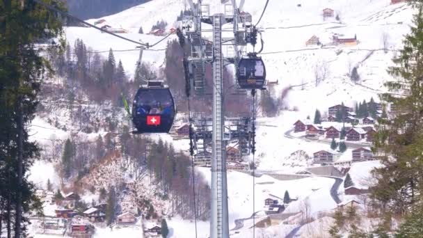 Ride Cable Car Alps Winters Day Engelberg Switzerland February 2020 — Stok video