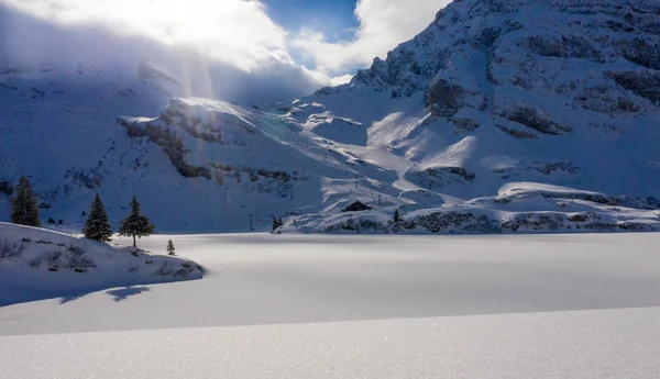 Wonderful snowy winter landscape in the Alps - aerial view — Stok fotoğraf