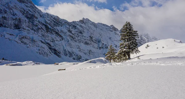 Snow covered mountains - a winter s day in the Alps - aerial view — Stok fotoğraf