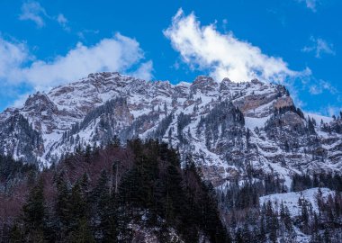 Wonderful snowy winter landscape in the Alps - aerial view