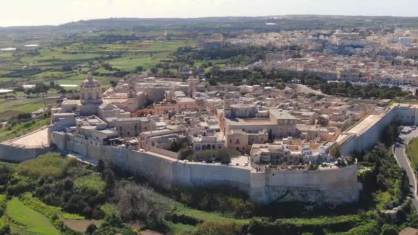Das Berühmte Mittelalterliche Bergdorf Medina Malta Luftaufnahmen — Stockvideo