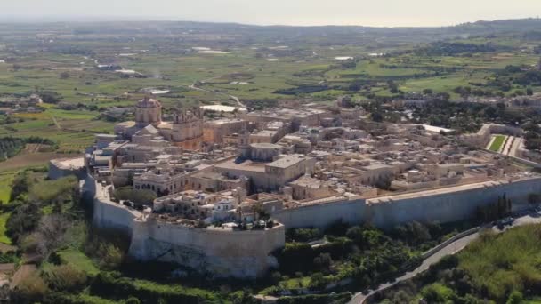 Vuelo Avión Tripulado Sobre Histórica Ciudad Mdina Malta Imágenes Aéreas — Vídeos de Stock