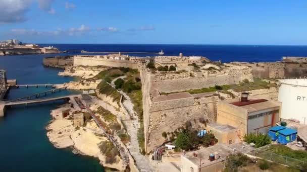 Famoso Forte Rikasoli Kalkara Malta Cima Imagens Aéreas — Vídeo de Stock