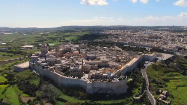 Den Berömda Medeltida Bergsbyn Medina Malta Flygbilder — Stockvideo