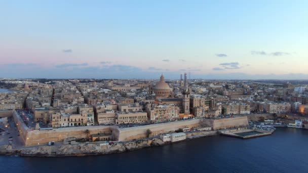 Valletta Večerních Hodinách Hlavní Město Malta Letecké Záběry — Stock video