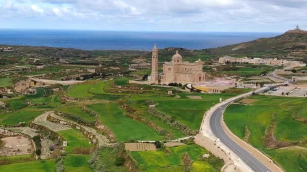 Vista Aérea Basílica Pinu Gozo Santuario Nacional Imágenes Aéreas — Vídeo de stock