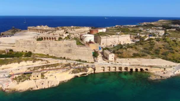 Kalkara Malta Fort Rikasoli Aerial Footage — Stock Video