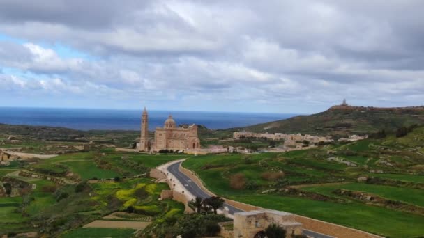 Aerial View Basilica Pinu Gozo National Shrine Aerial Footage — Stock Video