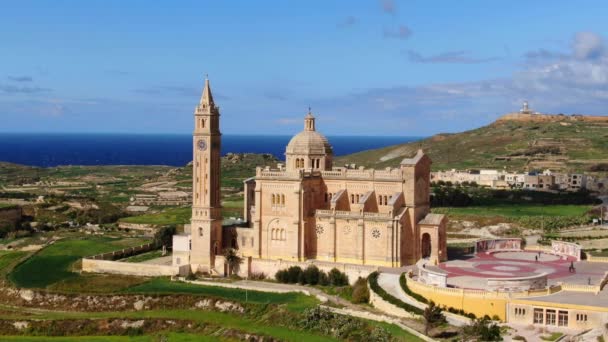 Beroemde Pinu Kerk Het Eiland Gozo Malta Van Bovenaf Luchtbeelden — Stockvideo