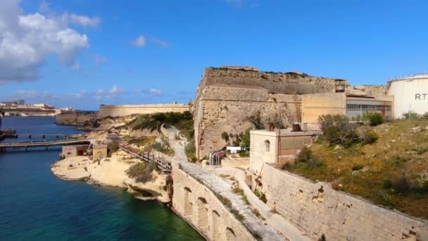 Słynny Fort Rikasoli Kalkarze Malta Góry Zdjęcia Lotnicze — Wideo stockowe