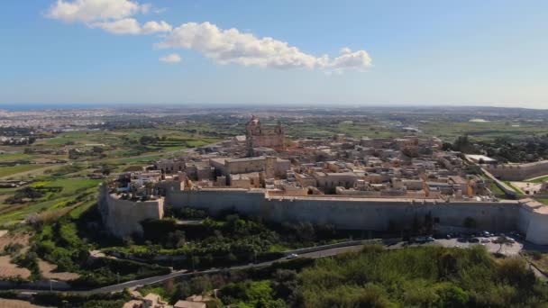 Het Beroemde Middeleeuwse Bergdorp Medina Malta Luchtfoto — Stockvideo