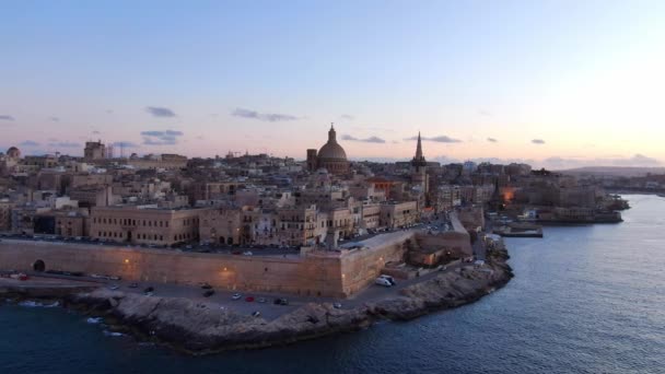 Hermosa Vista Noche Sobre Valeta Malta Imágenes Aéreas — Vídeo de stock