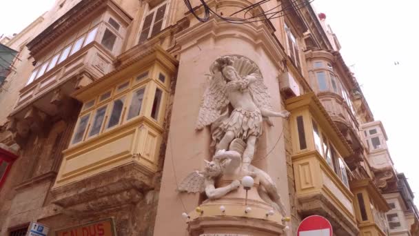 Belas Fachadas Casa Bairro Histórico Valletta Imagens Viagem — Vídeo de Stock