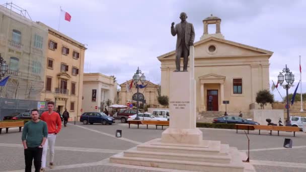 Estatua Primer Ministro Plaza Castilla Valeta Malta Valletta Malta Marzo — Vídeos de Stock