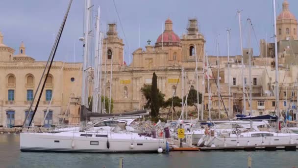 Valletta Grand Harbour Distrikt Solrig Dag Valletta Malta Marts 2020 – Stock-video