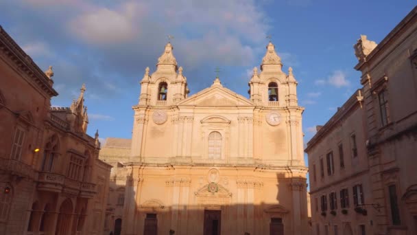 Mdina Cathedral Historic Capital City Malta City Medina Malta March — Stock Video