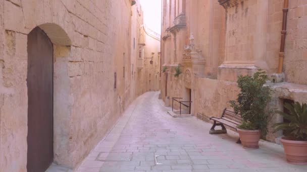 Calles Estrechas Casco Antiguo Histórico Mdina Imágenes Viaje — Vídeos de Stock