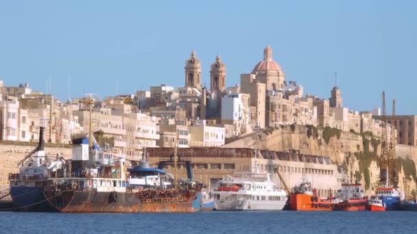 Λιμάνι Της Βαλέτα Λιμάνι Στην Πρωτεύουσα Της Μάλτας Πόλη Της — Αρχείο Βίντεο