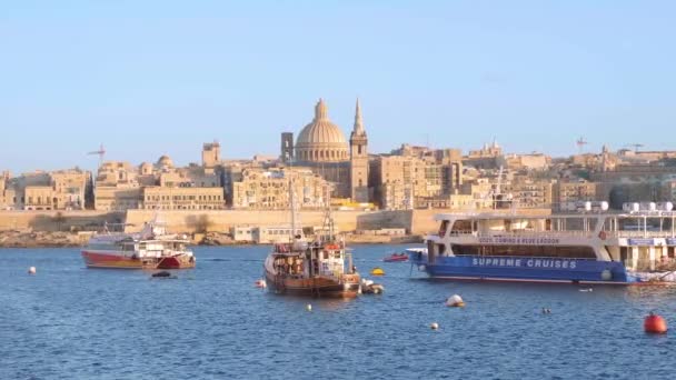 Typical Famous Skyline Valletta Capital City Malta Travel Footage — Stock Video