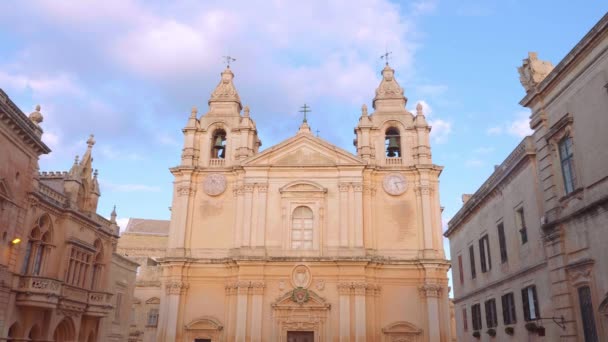 Mdina Cathedral Historic Capital City Malta Travel Footage — Stock Video