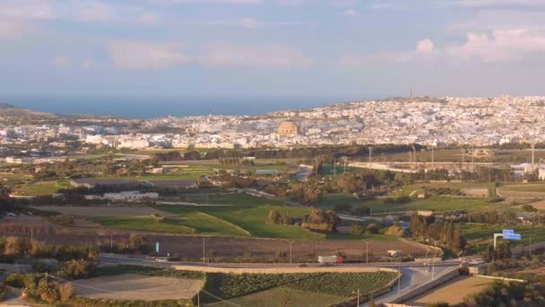 Prachtig Uitzicht Mosta Valletta Vanuit Mdina Reisbeelden — Stockvideo