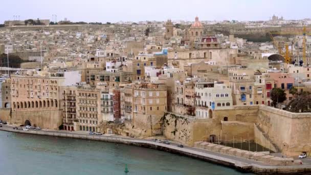 Vista Aérea Las Ciudades Valeta Malta Desde Los Jardines Barrakka — Vídeos de Stock