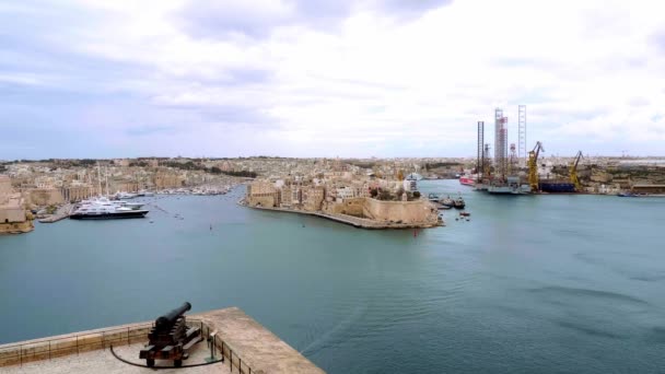 Vista Aérea Sobre Cidades Valletta Malta Partir Barrakka Gardens Imagens — Vídeo de Stock