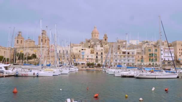 Valletta Grand Harbour District Een Zonnige Dag Valletta Malta Maart — Stockvideo