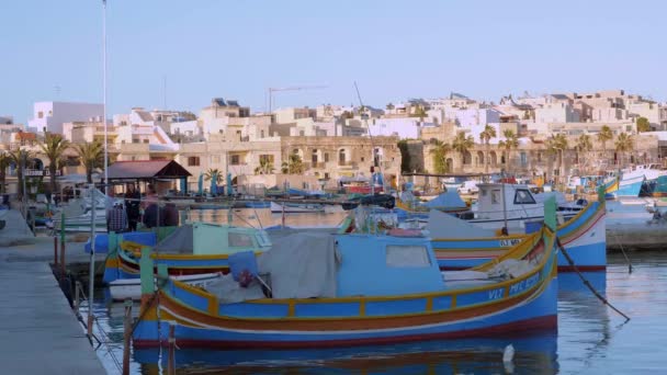 Das Kleine Fischerdorf Marsaxlokk Auf Der Insel Malta Insel Malta — Stockvideo