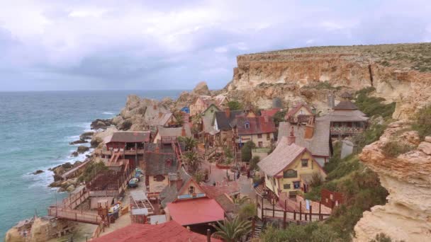 Popeye Village 马耳他一个著名的地标和前电影地点 马耳他岛 Malta 2020年3月5日 — 图库视频影像