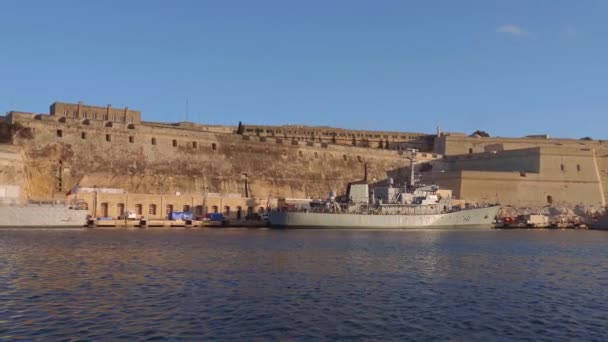 Oorlogsschip Haven Van Valletta Reisbeelden — Stockvideo