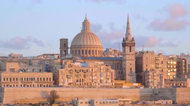 Malta Nın Başkenti Valletta Nın Tipik Ünlü Silueti Seyahat Görüntüleri — Stok video