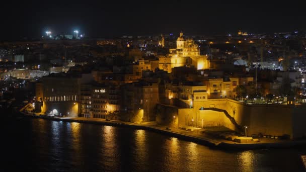 Gece Valletta Şehri Malta Nın Başkenti Malta Adası Mart 2020 — Stok video