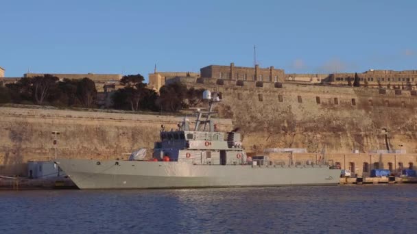 Navio Guerra Porto Valletta Imagens Viagem — Vídeo de Stock