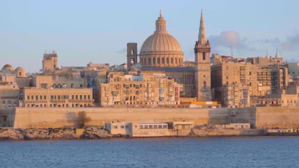 Malta Nın Başkenti Valletta Nın Tipik Ünlü Silueti Seyahat Görüntüleri — Stok video