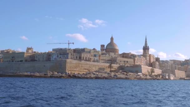 Valletta Skyline Sliema Kikötőből Utazási Felvételek — Stock videók