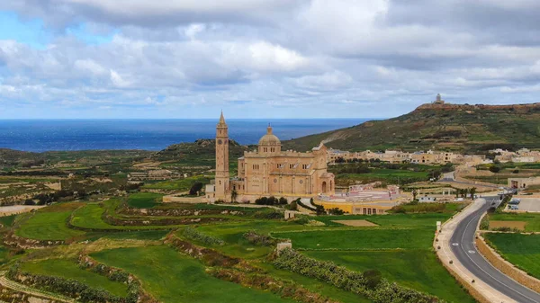 Vista Aérea Sobre Basílica Pinu Gozo Santuário Nacional Fotografia Aérea — Fotografia de Stock