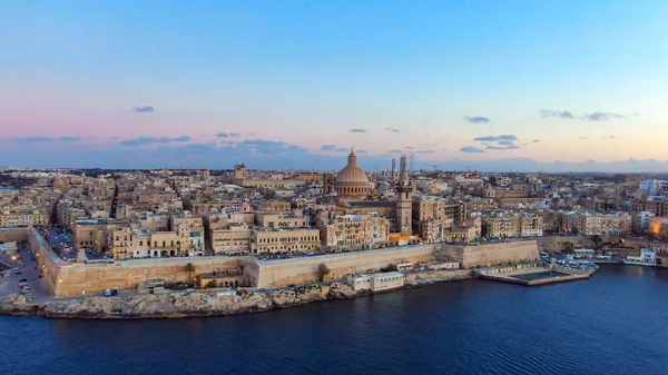 Валлетта Вечером Столица Мальты Аэрофотосъемка — стоковое фото