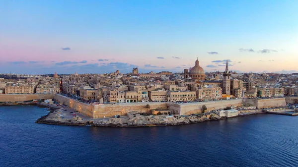 Capital Malta Valletta Noite Fotografia Aérea — Fotografia de Stock