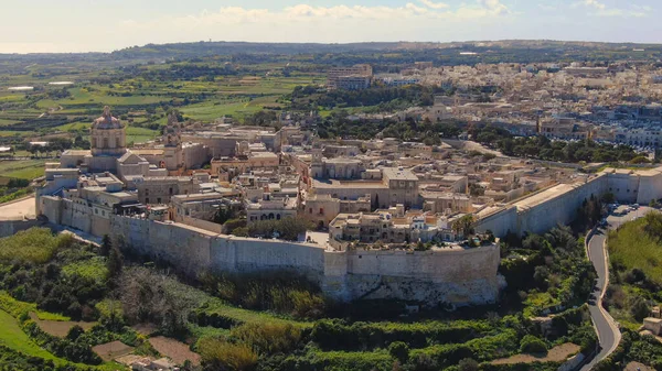 Aldeia Medieval Mdina Antiga Capital Malta Cima Fotografia Aérea — Fotografia de Stock