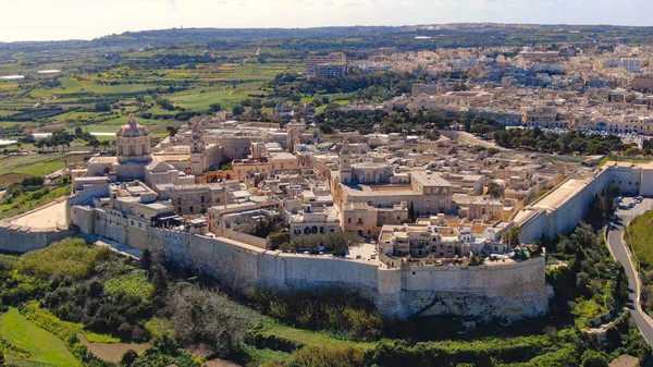 Famoso Pueblo Medieval Medina Malta Fotografía Aérea — Foto de Stock