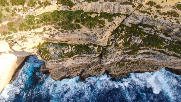 Eau Sauvage Frappant Contre Côte Gozo Malte Vue Haut Vers — Photo