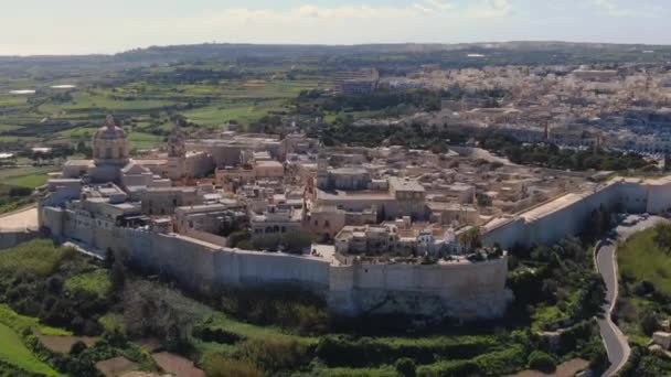 Mdina Nın Ortaçağ Köyü Malta Nın Eski Başkenti Gökyüzü Görüntüleri — Stok video