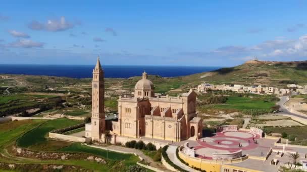 Geweldige Kerk Gozo Pinu National Shrine Van Boven Luchtfoto — Stockvideo
