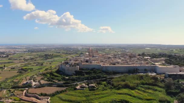 Malta Daki Tarihi Mdina Kentinin Hava Görüntüsü Hava Görüntüleri — Stok video