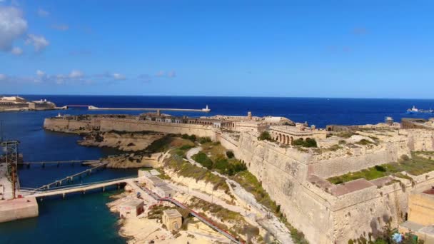 Kalkara Malta Och Fort Rikasoli Ovanifrån Flygbilder — Stockvideo